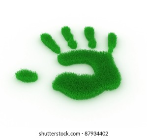 Print Of A Hand In The Form Of A Grass On White A Background