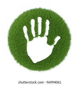 Print Human Hands On The Green Grass