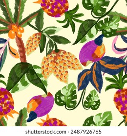 Print without elements with designs created in Procreate. Brazilian tropical style print