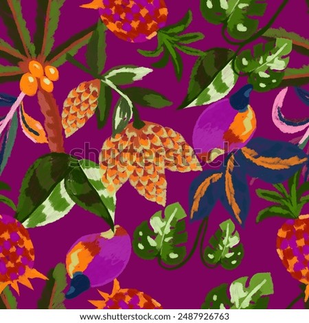 Print without elements with designs created in Procreate. Brazilian tropical style print