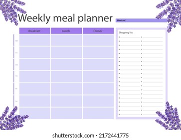 Printable A4 paper sheet with floral design, bullet journal page, daily planner template, weekly meal planner - Powered by Shutterstock