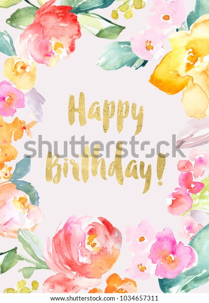 Printable Colorful Flowers Happy Birthday Card Stock Illustration ...