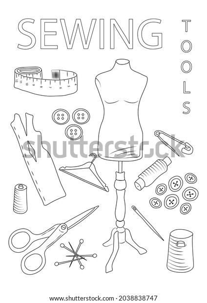 Printable Coloring Page Sewing Tools Size Stock Illustration 2038838747 ...