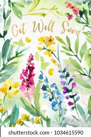 Printable Get Well Soon Watercolor Flower Sympathy Card