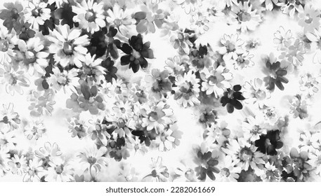 Printable High Resolution Black and White floral pattern made of gorgeous large roses. flower buds and leaves. Botanical ornament for fabric. may use as background for textile and digital print.