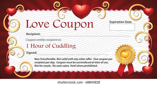 A Printable Love Coupon Gift For One Hour Of Cuddling