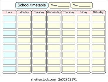 Printable School timetable  hour planner lesson agenda organizer