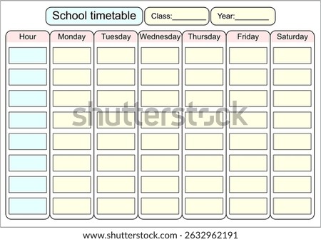 Printable School timetable  hour planner lesson agenda organizer