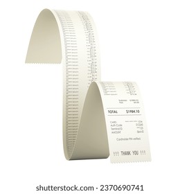 Printed receipt, bill. 3D rendering isolated on white background