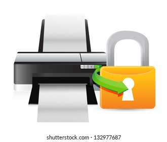 Printer Security Lock Illustration Design Over A White Background