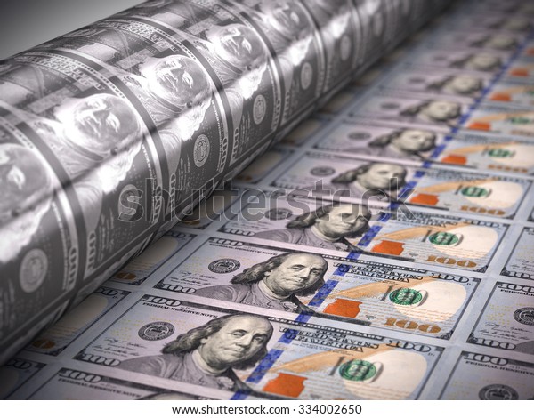 Printing money  - 100 dollar\
bills