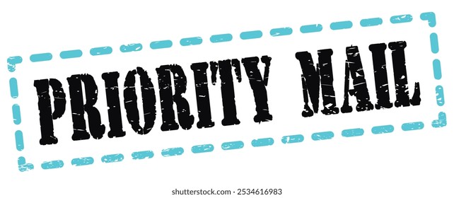 PRIORITY MAIL text written on blue-black dash stamp sign.