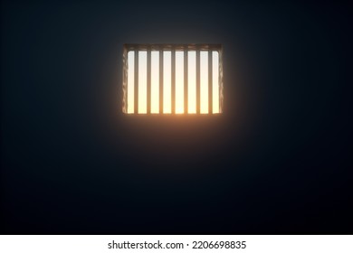 Prison cell interior, sunrays coming through a barred window, Jail, 3d render