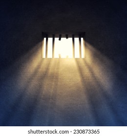 Prison cell interior , sunrays coming through a sawed off  barred window , Prison escape, Jailbreak , Freedom