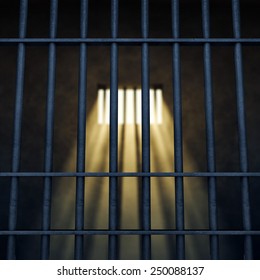 Prison cell interior , sunrays coming through a barred window , Freedom , Crime