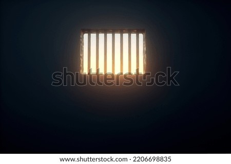 Prison cell interior, sunrays coming through a barred window, Jail, 3d render