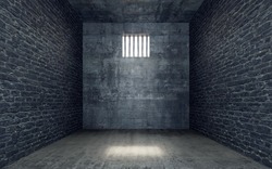Prison Cell With Light Shining Through A Barred Window 3D Rendering, 3D Illustration