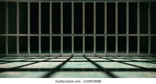 Prison concept. Jail bars and shadows, dark background. 3d illustration
