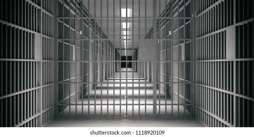 Внутри тюрьмы. Тюрьмы и тени, темный фон. 3d иллюстрация