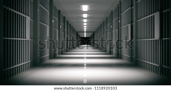 刑務所の内部 暗い背景に牢獄と影 3dイラスト のイラスト素材