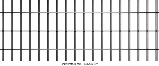Prison, jail metallic bars on white background, banner. 3d illustration