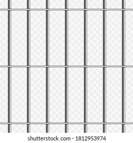 Prison Metal Bars Isolated On Transparent Background. Realistic Prison Fence Jail. Seamless Pattern. Criminal Or Sentence Concept. Illustration 