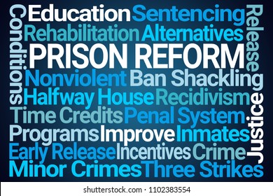 Prison Reform Word Cloud On Blue Background