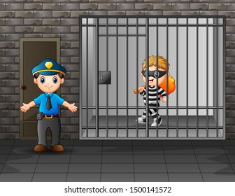 Prisoner In The Jail Being Guarded By Prison Guards