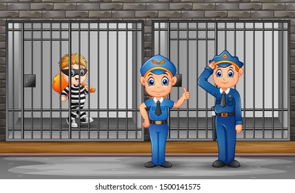 Prisoner In The Jail Being Guarded By Prison Guards