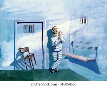 A Prisoner Lock The Cell Door With A Chair To Be Alone