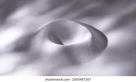 Pristine white surface gently warping, softly bending into concave configuration while subtle shadows hint at hidden interactive dynamics, revealing organic transformation through fluid motion