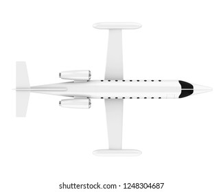 Private Jet Airplane Isolated (top View). 3D Rendering