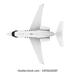 Private Jet Airplane Isolated (top View). 3D Rendering