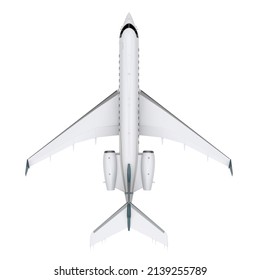 Private Jet Airplane Isolated (top View). 3D Rendering