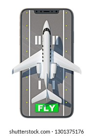 Private Jet Takes Off From A Smartphone Top View. 3d Rendering