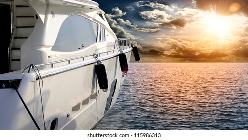 Private Motor Yacht To Incredible Sunset.Sailboat, Motor Boat