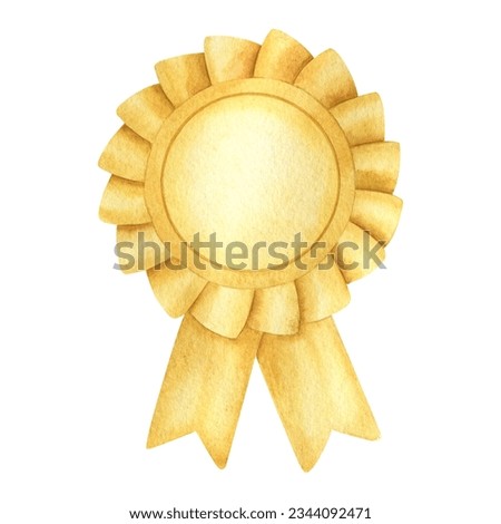 Prize winner medal in sport. Champion golden trophy. Yellow prize sign for winner, first place, victory. Watercolor illustration. Isolated.For football club, sporting goods stores, poster and postcard