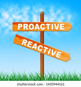 Proactive Vs Reactive Sign Representing Taking Aggressive Initiative Or Reacting. Taking Charge Versus Late Action - 3d Illustration