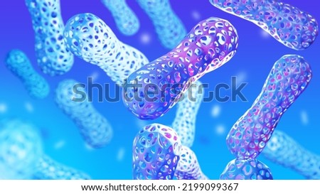 Probiotic backdrop. Caring for microflora organisms. Useful microorganisms for immunity. Microbiome cells on blue. Visualization microbiome or probiotics. Beneficial Probiotics. Health care. 3d image