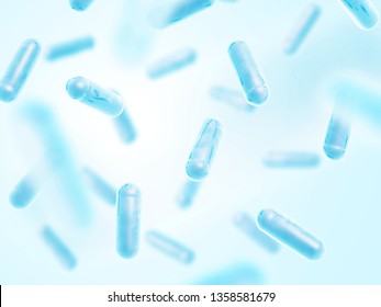 Probiotics. Lactobacillus Acidophilus. 3d Illustration. Blue Color.