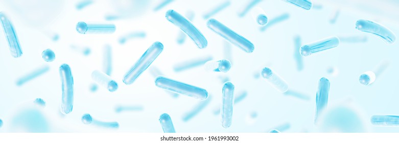 Probiotics. Restoring The Gut Flora. Blue Color. Lactobacillus. Banner. 3d Illustration.