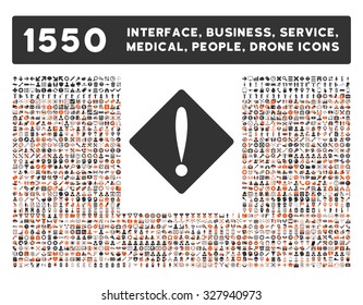Problem icon and other web interface, business, tools, people, medical service and awards glyph symbols. Style is bicolor flat symbols, orange and gray colors, rounded angles, white background.