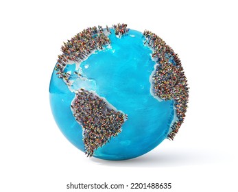 The Problem Of Overpopulation. Earth Full Of People On A White Background. 3d Illustration