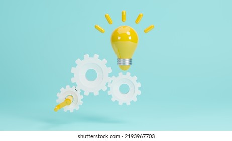 Problem Resolution And Solution With Smart Idea Concept. Team Creative And Innovative Idea Concept. Innovation And New Idea, Light Bulb With Gear For New Idea Of Technology And Business, 3d Render