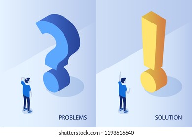 Problem And Solution Concept. Flat Isometric  Illustration.