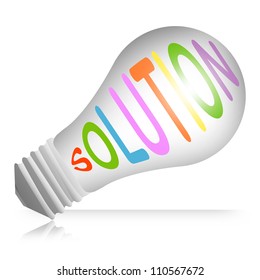 Problem and Solution Concept, Light Bulb With Solution Text  Isolated on White Background