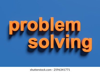 Problem solving concept illustrated with orange 3d lettering on blue background, providing a visual representation of solution finding. 3D render.