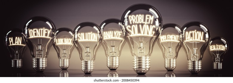 Problem solving - shining light bulbs - 3D illustration