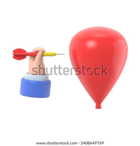 Problem solving,business concept. Acute dart darts in businessman hands prick a balloon.3d illustration flat design.3D rendering on white background.
