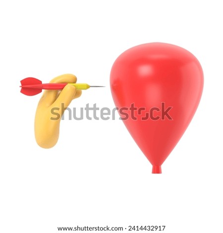 Problem solving,business concept. Acute dart darts in businessman hands prick a balloon.3d illustration flat design.3D rendering on white background.
